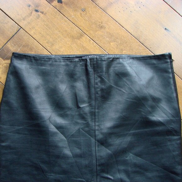 Zara Woman Black Leather Pencil Skirt Straight Lined Soft Office Size Large - Picture 7 of 16
